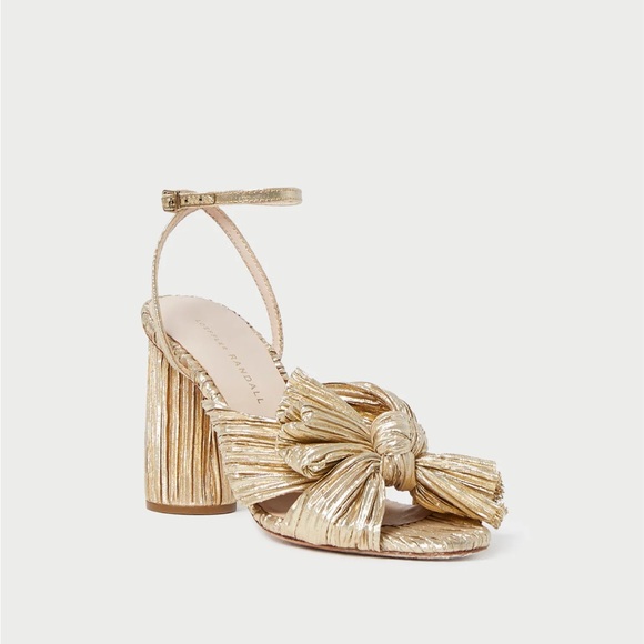 Loeffler Randall Camellia Gold Pleated Bow Heels - Size 9.5 - Picture 4 of 11